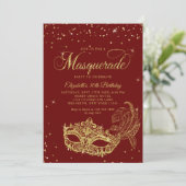 Glam Bourgogne Rode Gouden Glitter Masquerade Verj Kaart (Staand voorkant)