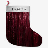 Glam Bourgogne Rood Zilver Glitzy Sparkle Naam Grote Kerstsok (Voorkant)