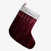 Glam Bourgogne Rood Zilver Glitzy Sparkle Naam Grote Kerstsok (Voorkant (Hangend))