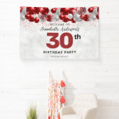 Glam Bourgogne Rood Zilveren Ballon Glitter Welkom Spandoek (Insitu)