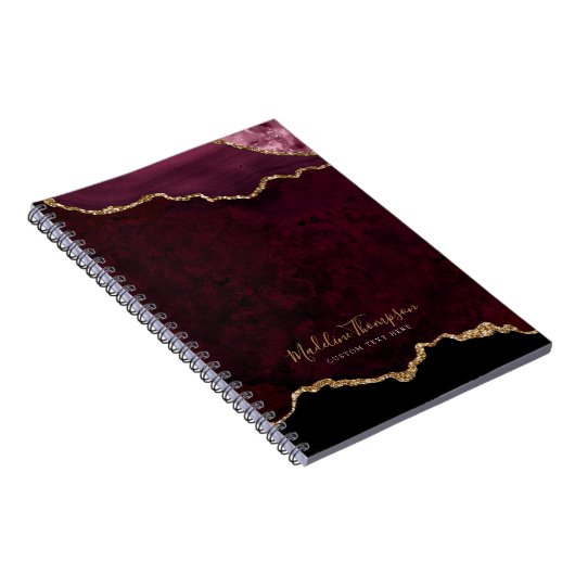 Glam Bourgogne Velvet Agate Geode Gold Script Notitieboek (Rechterzijde)