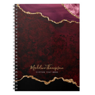 Glam Bourgogne Velvet Agate Geode Gold Script Notitieboek
