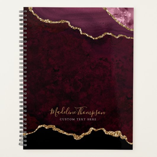 Glam Bourgogne Velvet Agate Geode Gold Script Planner (Voorkant)