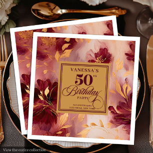 Glam Bourgondië Blush Goud Bloem 50ste Verjaardag Servet
