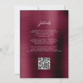 Glam Bourgondië Geborsteld Metaal QR Code Trouwen Kaart (Achterkant)