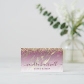 Glam Bourgondië Rood Goud Marmer Glitter Script Visitekaartje (Staand voorkant)