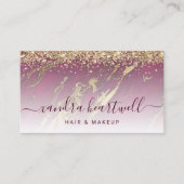 Glam Bourgondië Rood Goud Marmer Glitter Script Visitekaartje (Voorkant)