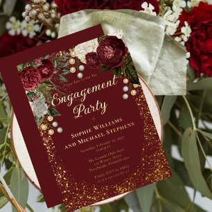 Glam Bourgondië Roos Bloem Engagement Party Folie Uitnodiging