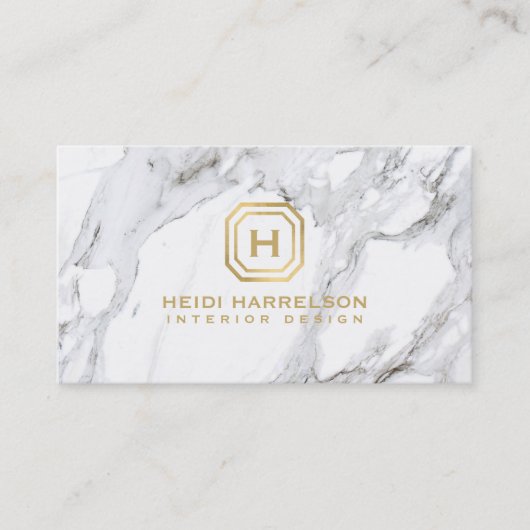 Glam Box Logo Monogram Wit Marmer Visitekaartje (Voorkant)