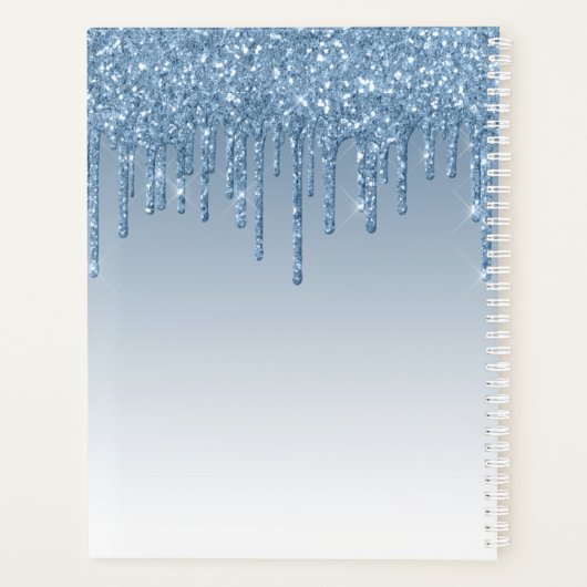 Glam Bright Blue Glitter Drips Girly Monogram 2021 Planner (Achterkant)