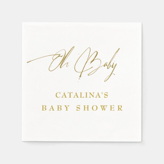 Glam Bright Gold Script Baby shower servetten (Voorkant)