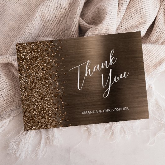 Glam Bronze Metallic Wedding Flat Thank You Kaart