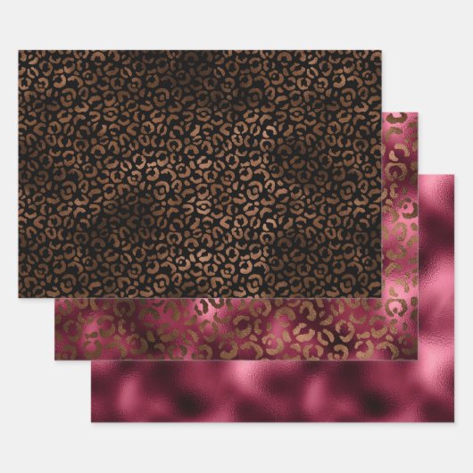Glam Brown Black Burgundy Leopard Print Inpakpapier Vel (Set)