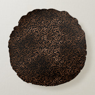 Glam Brown Black Leopard Print Zebra Print Rond Kussen