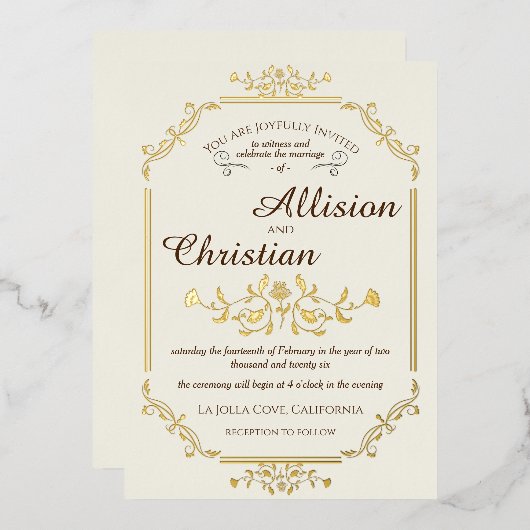 Glam Bruiloft Gouden Folie Invitation Folie Uitnodiging (Voorkant / Achterkant)