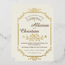 Glam Bruiloft Gouden Folie Invitation Uitnodiging