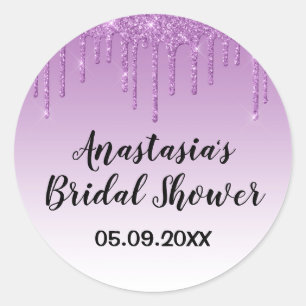 Glam bruiloftfeest paarse glittersprankels glinste ronde sticker