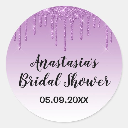 Glam bruiloftfeest paarse glittersprankels glinste ronde sticker (Voorkant)