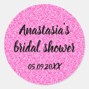 Glam Bruiloftsfeest Heet Roze Glitters Glans Naam Ronde Sticker