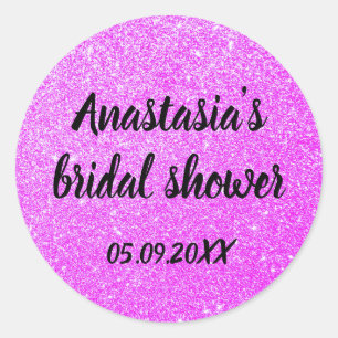 Glam Bruiloftsfeest Paarse Glitters Glans Naam Ronde Sticker