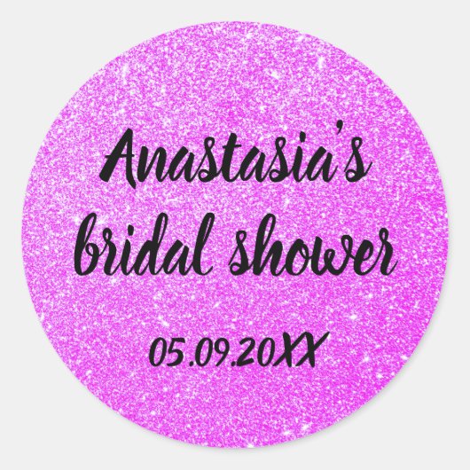 Glam Bruiloftsfeest Paarse Glitters Glans Naam Ronde Sticker (Voorkant)