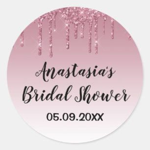 Glam bruiloftsfeest paarse roos gouden glitterslie ronde sticker