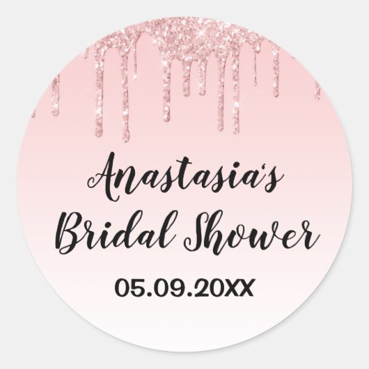 Glam bruiloftsfeest Roze Roségoud Glitterdruppels Ronde Sticker (Voorkant)