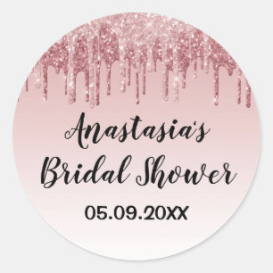 Glam bruiloftsfeest Roze Roségoud Glitterdruppels Ronde Sticker