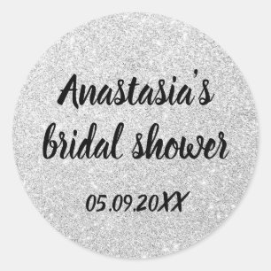 Glam Bruiloftsfeest Zilver Glitter Vonken Naam Ronde Sticker