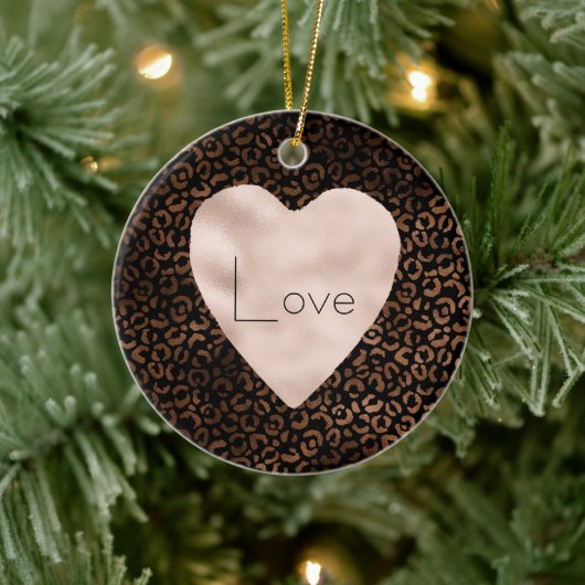 Glam Bruin Zwart Leopard Print Hart Keramisch Ornament (Boom)