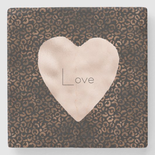 Glam Bruin Zwart Leopard Print Hart Stenen Onderzetter (Voorkant)