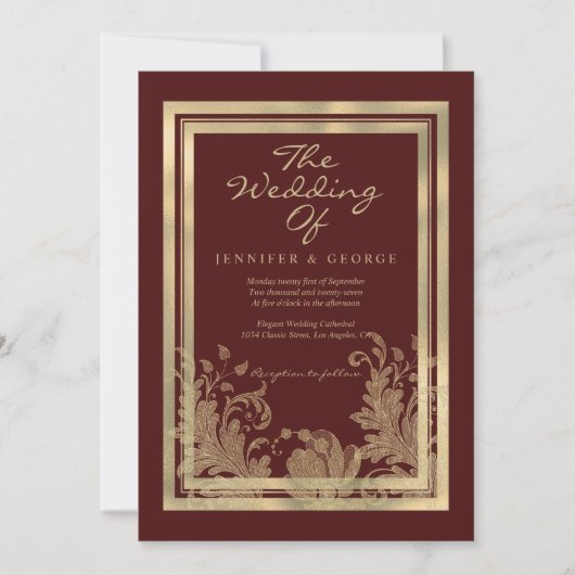 Glam bruine gouden glinsterende bloem bruiloft kaart (Voorkant)