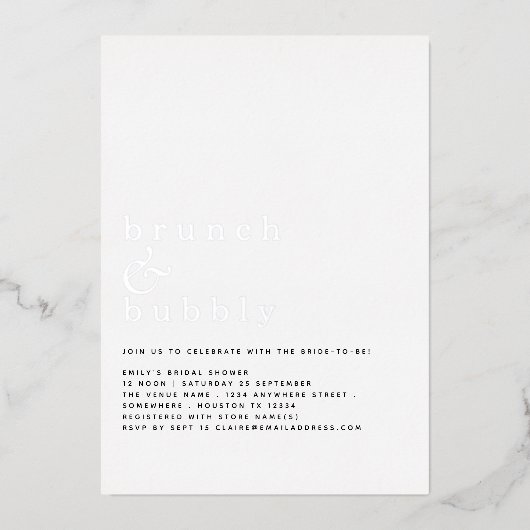 Glam Brunch Bubble Vrijgezellenfeest Real Folie Uitnodiging (Voorkant)