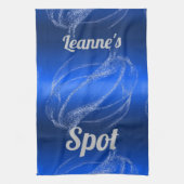 Glam Brushed Metal en Glitter Blue Monogram | Theedoek (Verticaal)