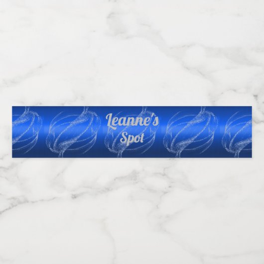 Glam Brushed Metal en Glitter Blue Monogram | Waterfles Etiket (Enkel label)