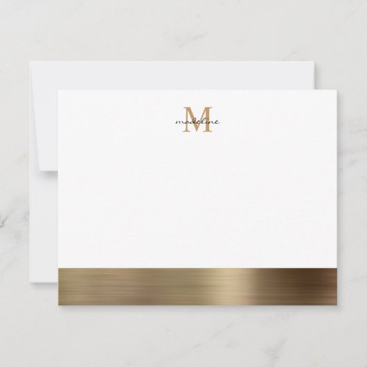 Glam Brushed Metal Gold Girly Monogram Notitiekaartje (Voorkant)