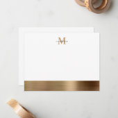Glam Brushed Metal Gold Girly Monogram Notitiekaartje (Voorkant / Achterkant in situ)