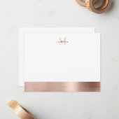 Glam Brushed Metal Roos Gold Girly Monogram Notitiekaartje (Voorkant / Achterkant in situ)