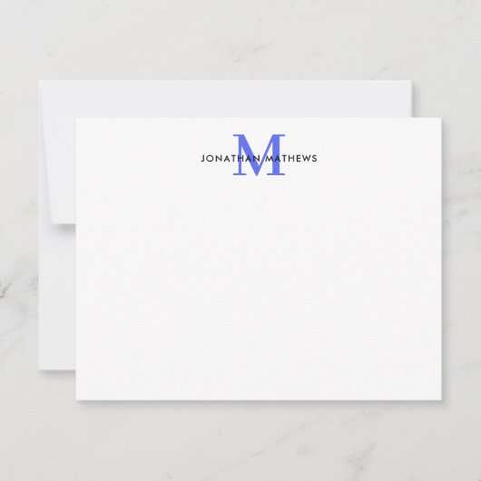 Glam Brushed Metal Royal Blue Classic Monogram Notitiekaartje (Voorkant)