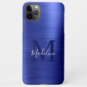 Glam Brushed Metallic Royal Blue Monogram iPhone Hoesje (Achterkant)