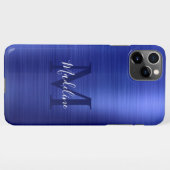 Glam Brushed Metallic Royal Blue Monogram iPhone Hoesje (Achterkant horizontaal)