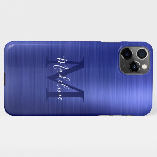 Glam Brushed Metallic Royal Blue Monogram iPhone Hoesje (Achterkant horizontaal)
