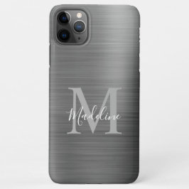 Glam Brushed Metallic Silver Grey Monogram iPhone 11Pro Max Hoesje