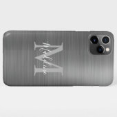 Glam Brushed Metallic Silver Grey Monogram iPhone Hoesje (Achterkant horizontaal)