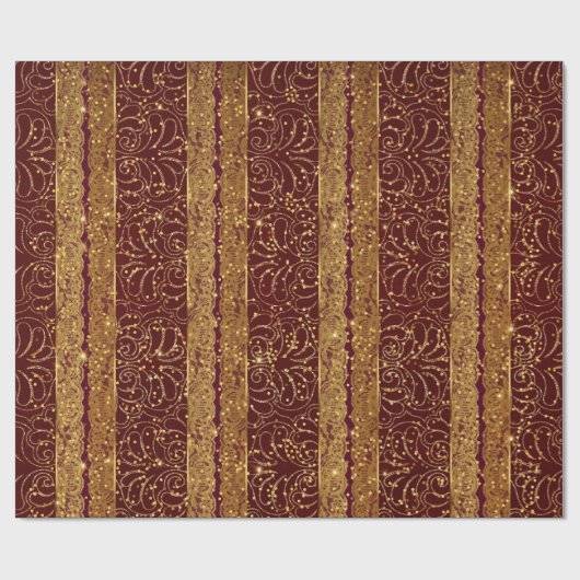 Glam Burgunde Wood Golden Folie Bloemenkant Cadeaupapier (Vlak)