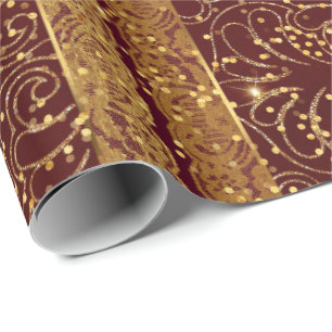 Glam Burgunde Wood Golden Folie Bloemenkant Cadeaupapier