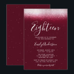 Glam Burgundy 18th Birthday Kaart<br><div class="desc">Deze moderne 18e verjaardag-uitnodiging is bedoeld om indruk te maken! Trendy faux shimmer licht op een Bourgogne achtergrond met een modern script.</div>
