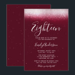 Glam Burgundy 18th Birthday Kaart<br><div class="desc">Deze moderne 18e verjaardag-uitnodiging is bedoeld om indruk te maken! Trendy faux shimmer licht op een Bourgogne achtergrond met een modern script.</div>