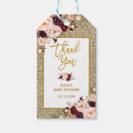 Glam Burgundy Blush Flower Glitter Hartelijk dank Cadeaulabel