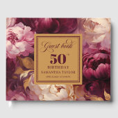 Glam Burgundy Blush Gold Floral 50th Birthday Gastenboek (Voorkant)